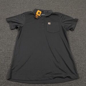 Carhartt Polo Shirt Womens Medium Gray Force Relaxed Fit Pocket Short Sleeve